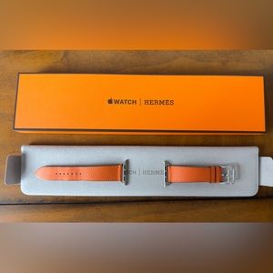 Hermes Apple Watch leather watch band in Classic Orange 41mm